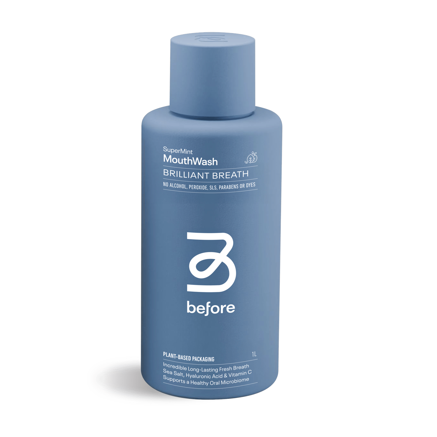 A bottle of Before Brilliant Breath MouthWash in SuperMint Flavour 