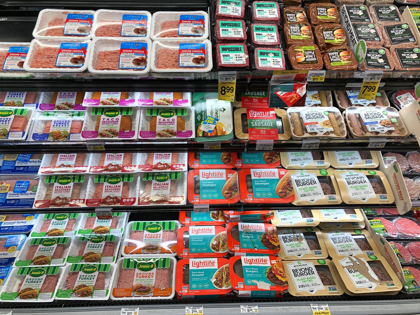Plant-based meat section at the grocery store