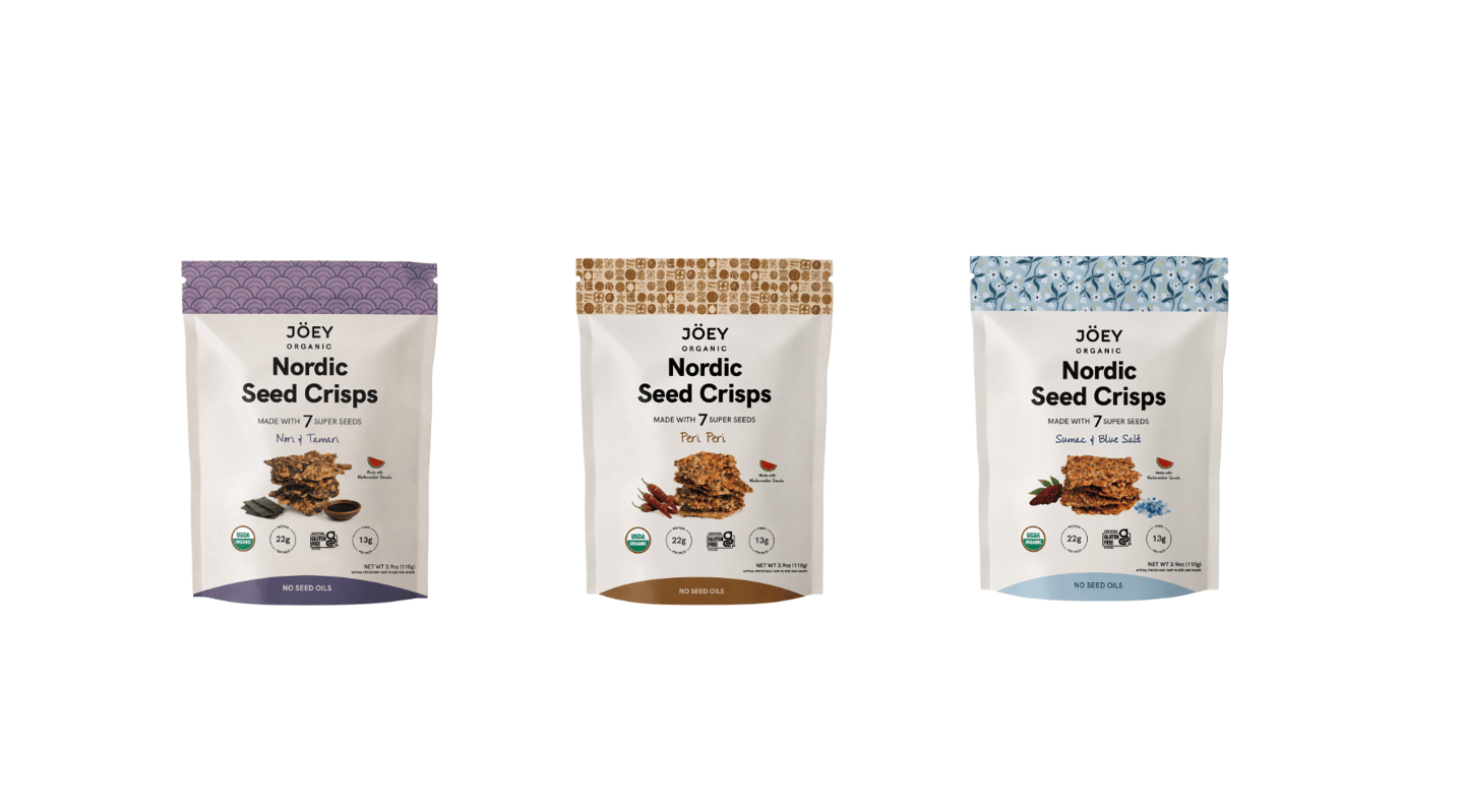 Bags of Joey Nordic Seed Crisps 