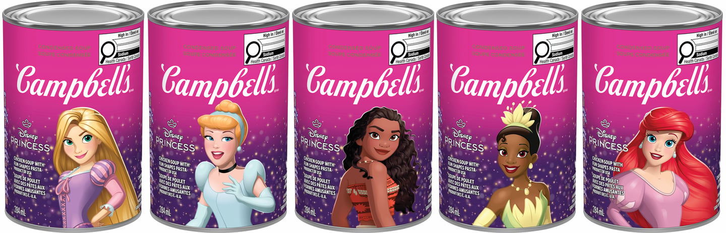 Tins of Campbell’s Condensed Chicken Soup with Disney Princess Shaped Pasta 