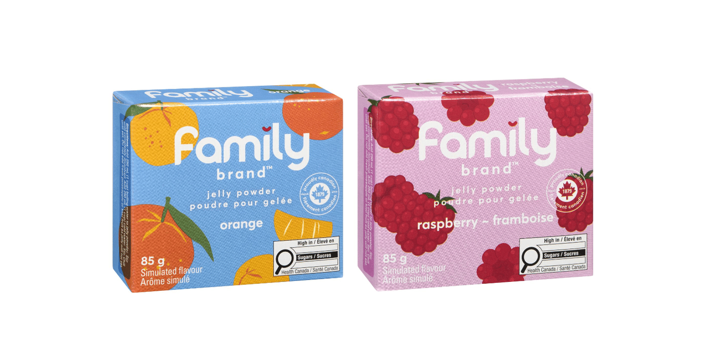 Boxes of Family brand jelly powders