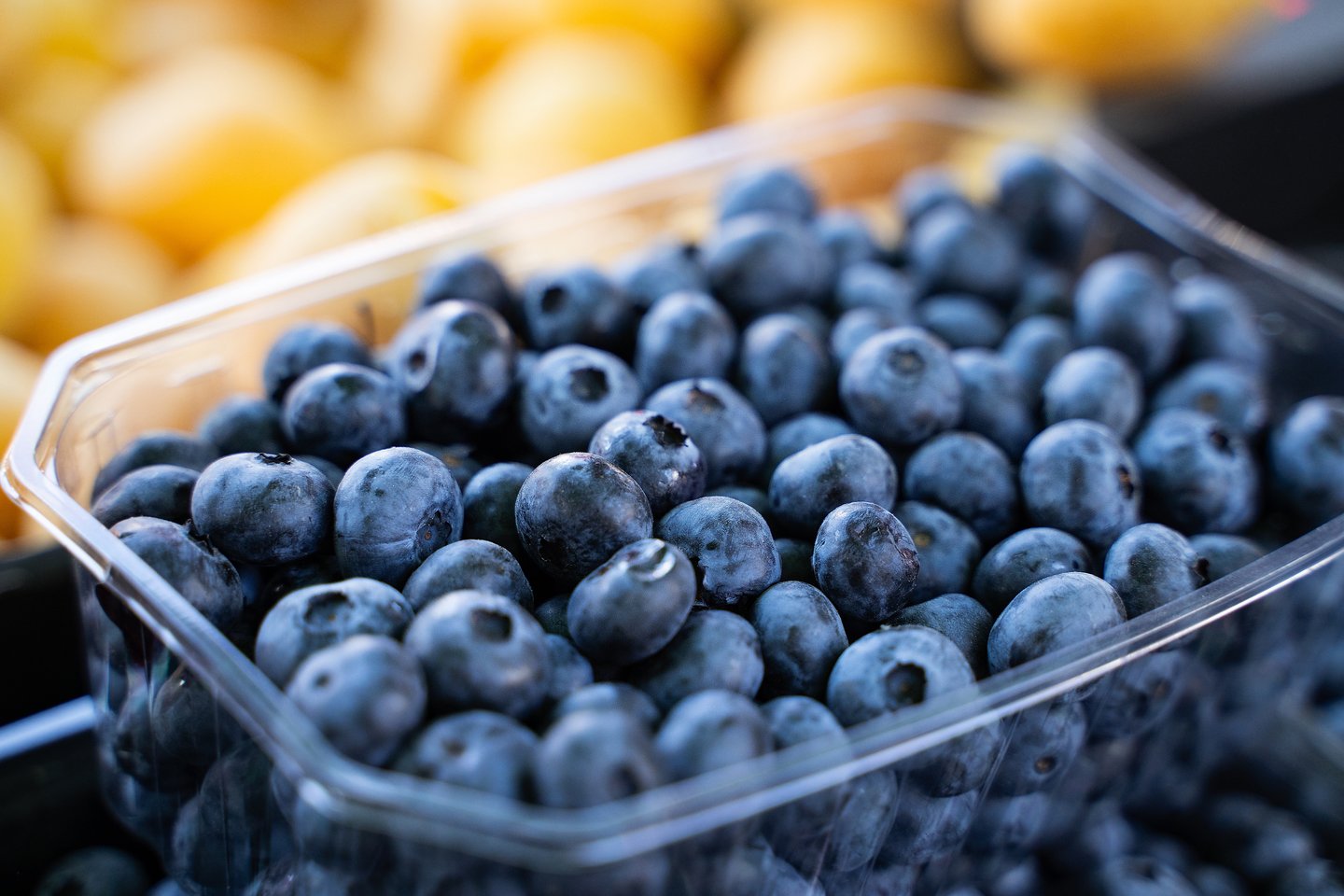 package of blueberries in a grocery store