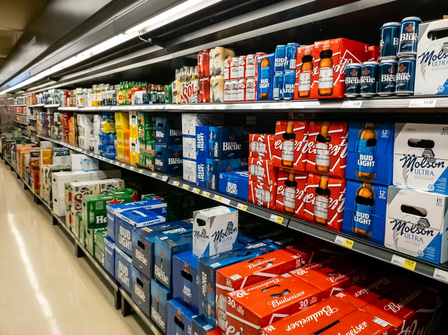 Beer aisle at a grocery store in Montreal.