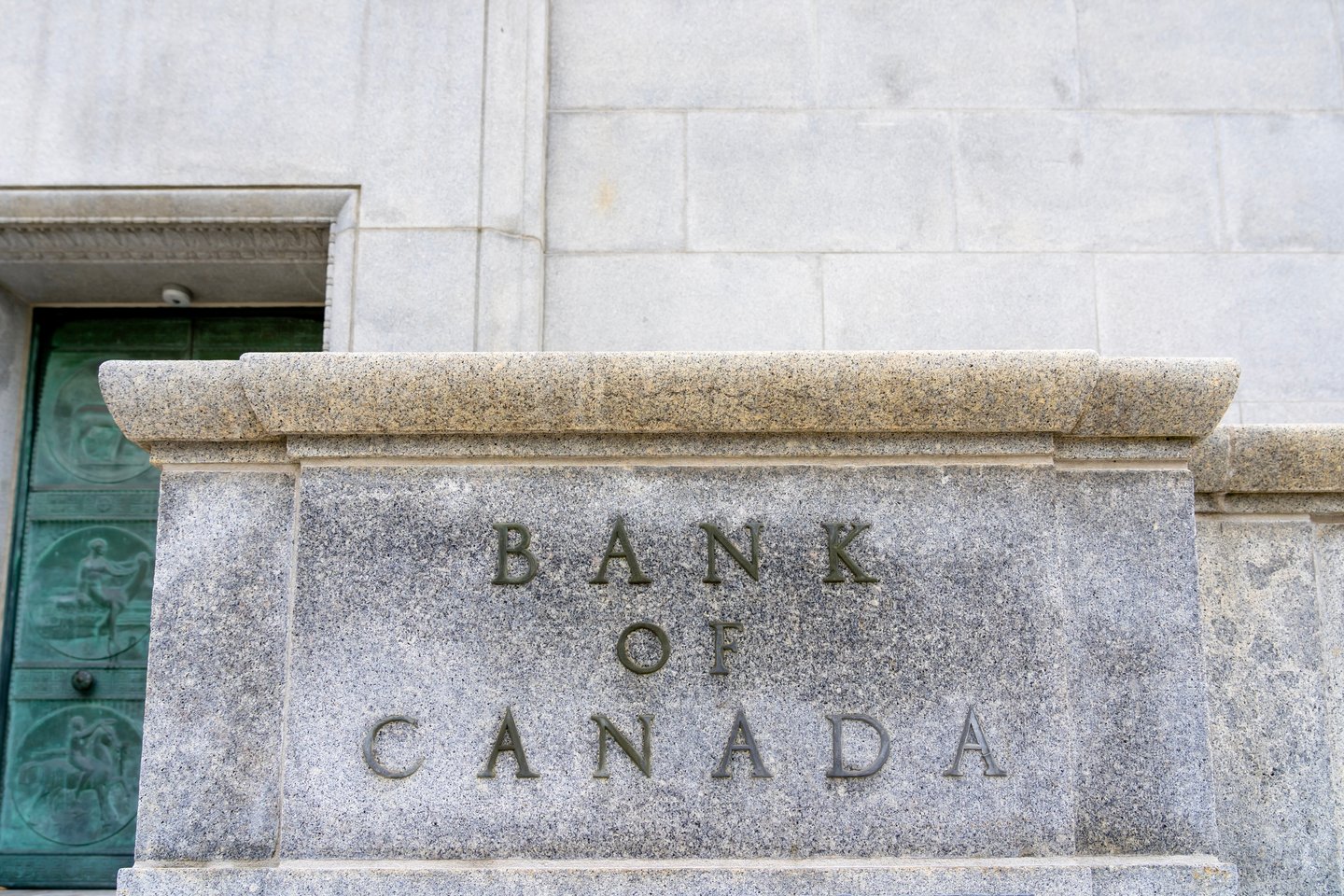 Bank of Canada sign on the building at the head office complex along Wellington street, Ottawa, Canada - October 15, 2023. The Bank of Canada is a Crown corporation and Canada's central bank.