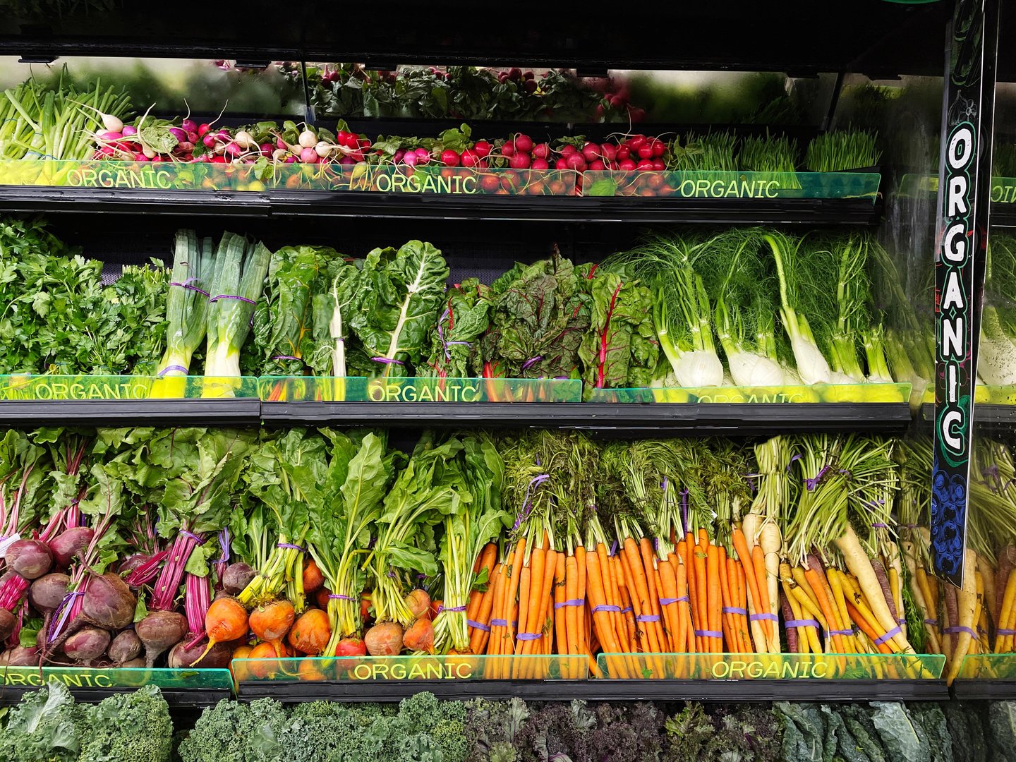 organic produce display in a grocery store
