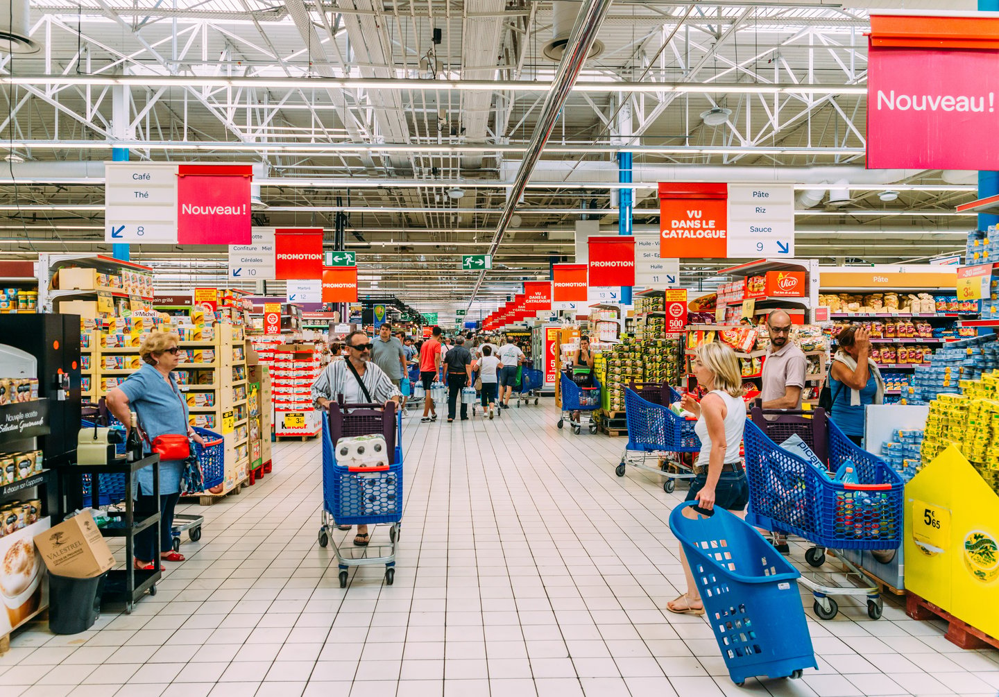 Shoppers in a Carrefour supermarket in Juan les Pins, France.