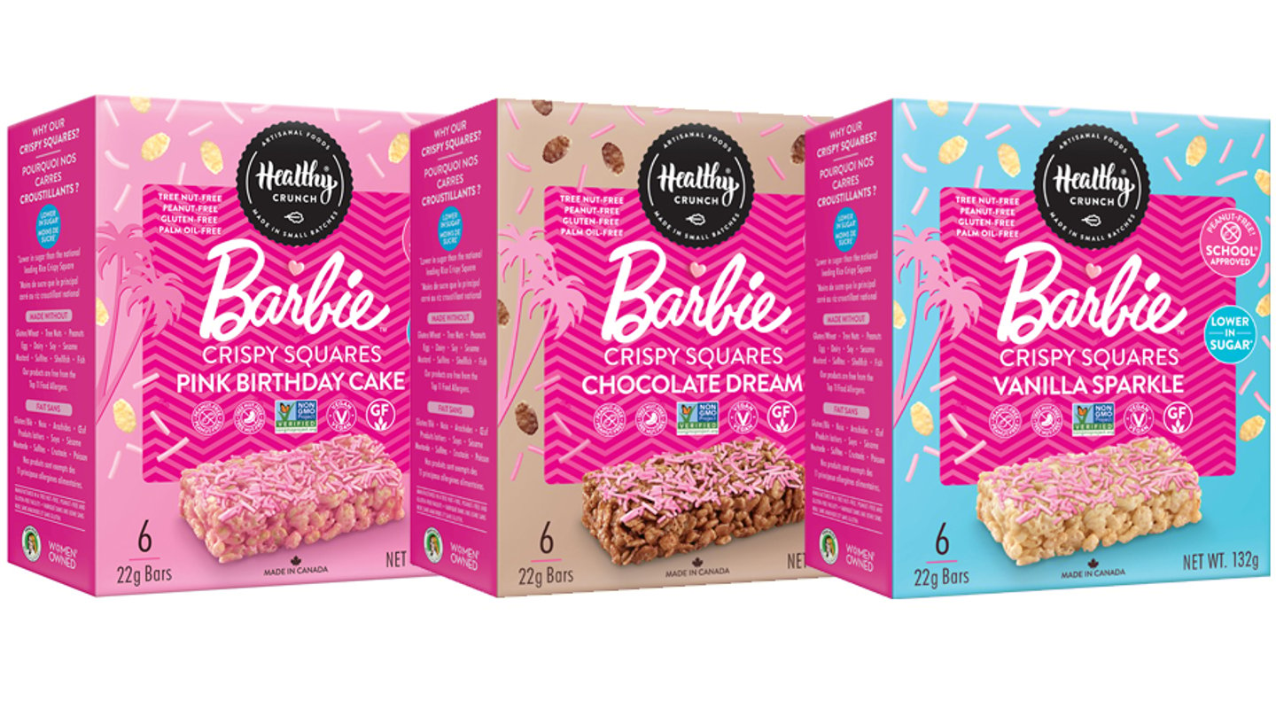 Three boxes of Healthy Crunch Barbie Crispy Squares Dreams Collection 