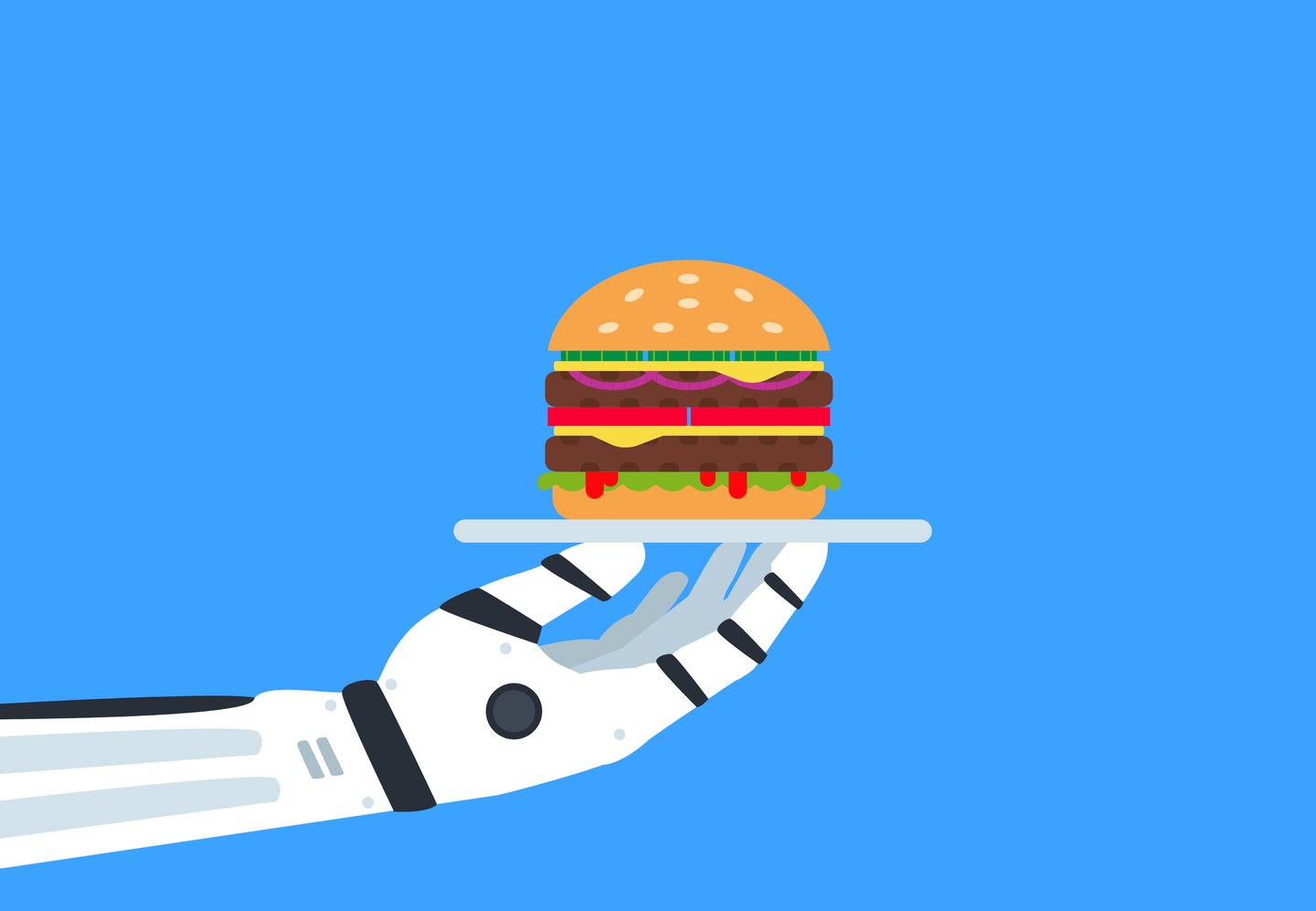 robot hand holding a hamburger