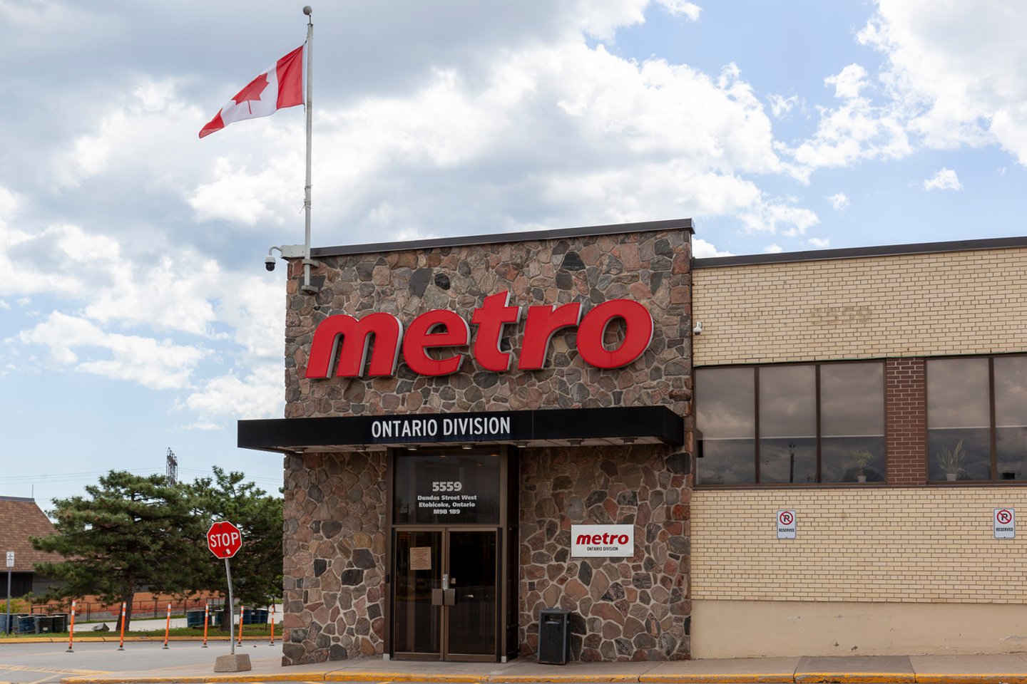 Etobicoke, Toronto, Canada - June 6, 2020: Metro Ontario inc. office in Etobicoke, Toronto, Canada. Metro Inc. is a Canadian food retailer operating in the provinces of Quebec and Ontario. ; Shutterstock ID 1757051543