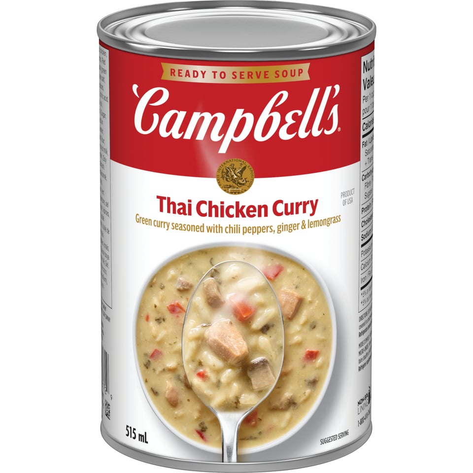 A can of Campbell's Thai Chicken Curry Soup