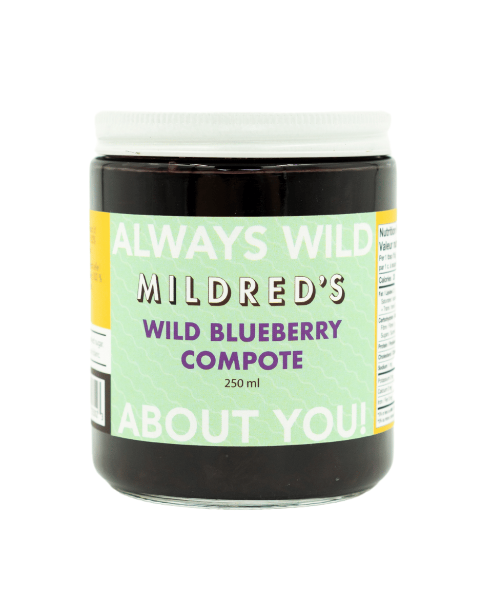 A jar of Mildred’s Wild Blueberry Compote