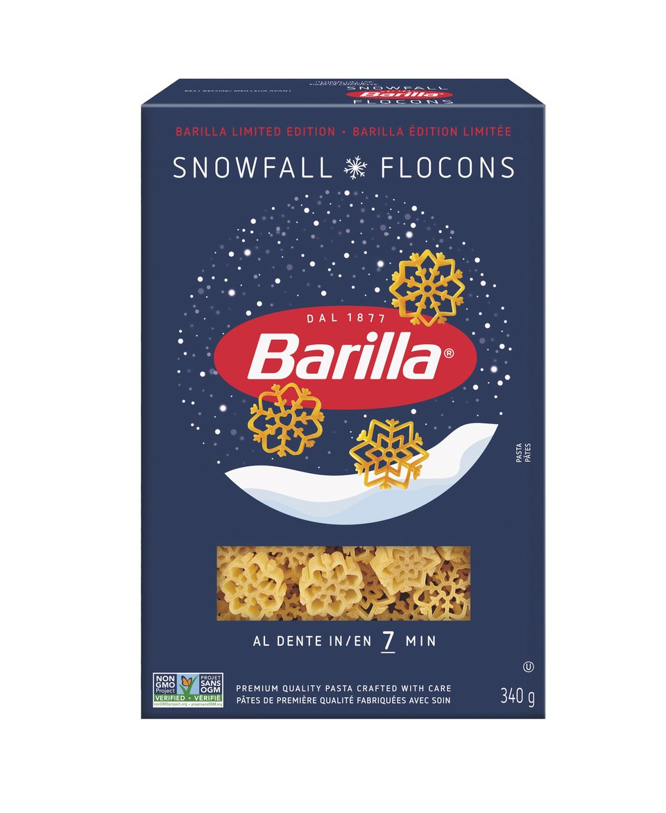 A box of Barilla Limited-Edition Snowfall Pasta