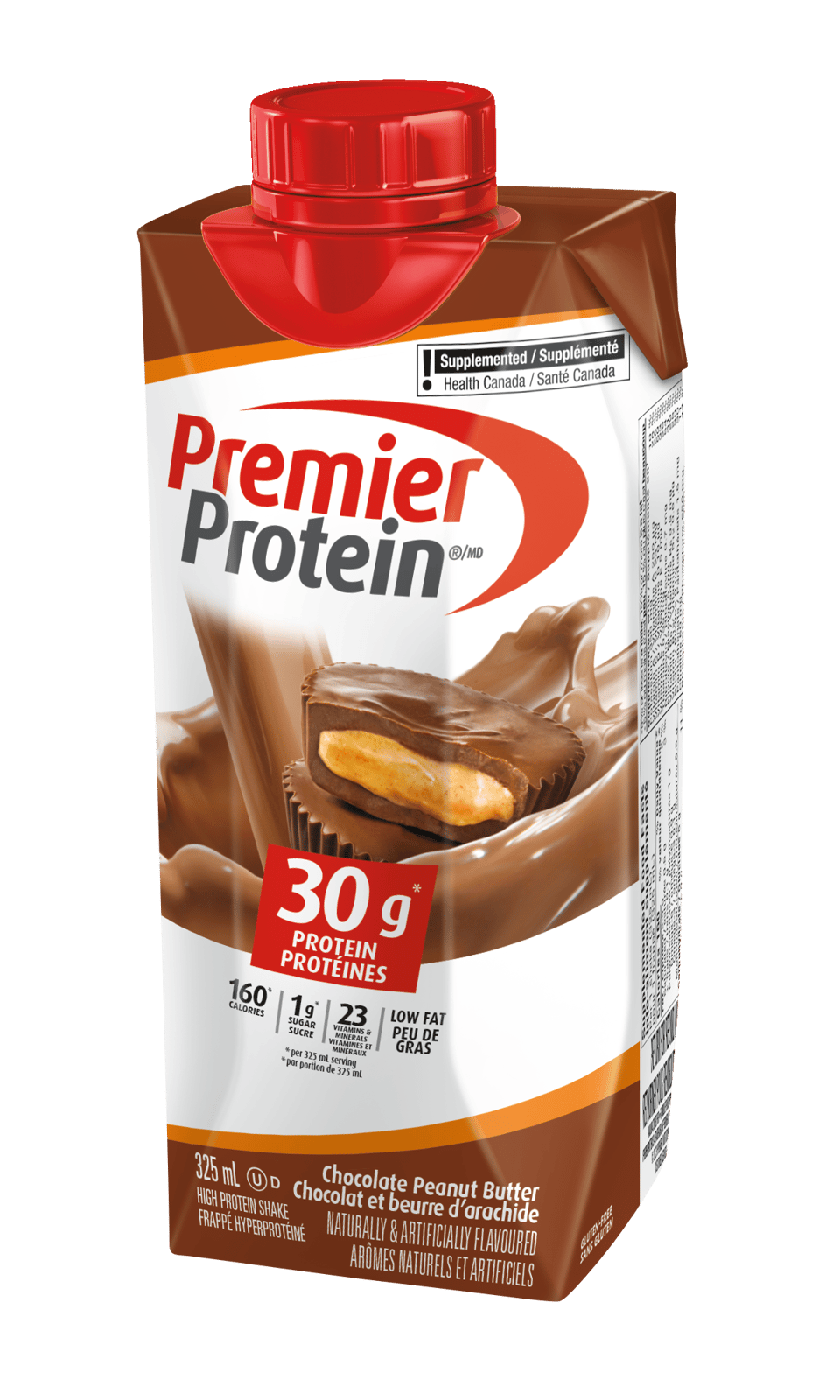 A carton of Premier Protein High Protein Shake in Chocolate Peanut Butter