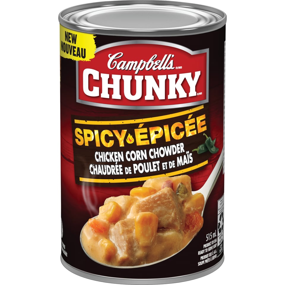 a tin of Chunky Spicy Corn Chowder 