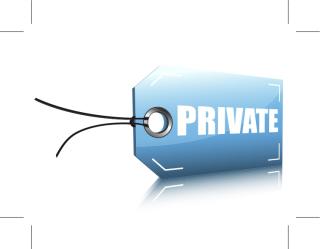 3D vector image of a blue label with the word private printed on it