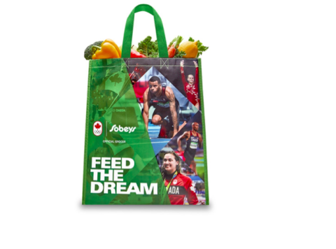 Recyclable bag with the Olympic Feed The Dreams branding on it