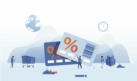 Loyalty card, big discount or sale, commerce, Loyalty program and customer service, retail and rewards card, customer privilege for exclusive restaurant or store, shopping vector illustration.