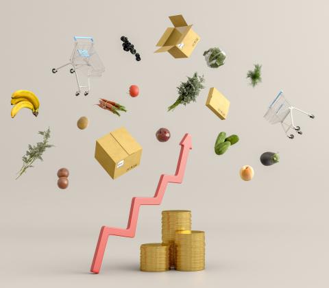 coins upwards arrow grocery carts