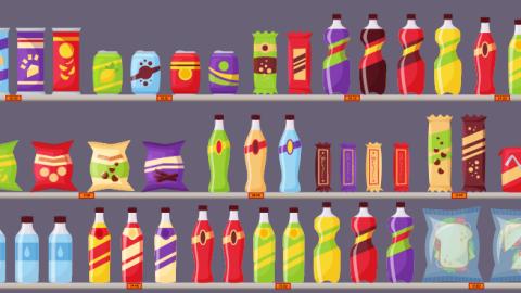 junk food on grocery shelf