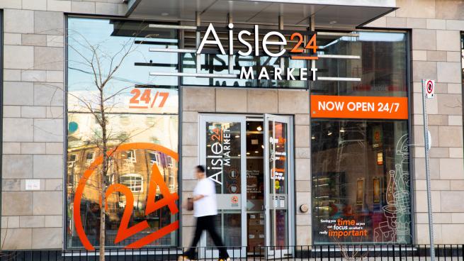 Exterior shot of Aisle24 convenience store